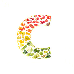 Letter made from fruits and vegetables, isolated