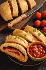 Ham and cheese stromboli, italian cuisine.