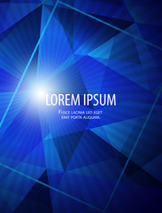 Modern abstract bussiness background with frame, rays, gradients and light in polygonal style in bright blue colors for cards, posters, flyers. Vector illustration eps 10