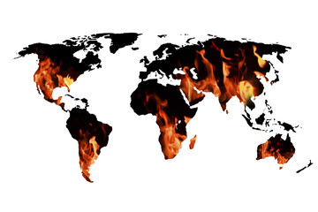 Abstract World Map background on wall with fire texture