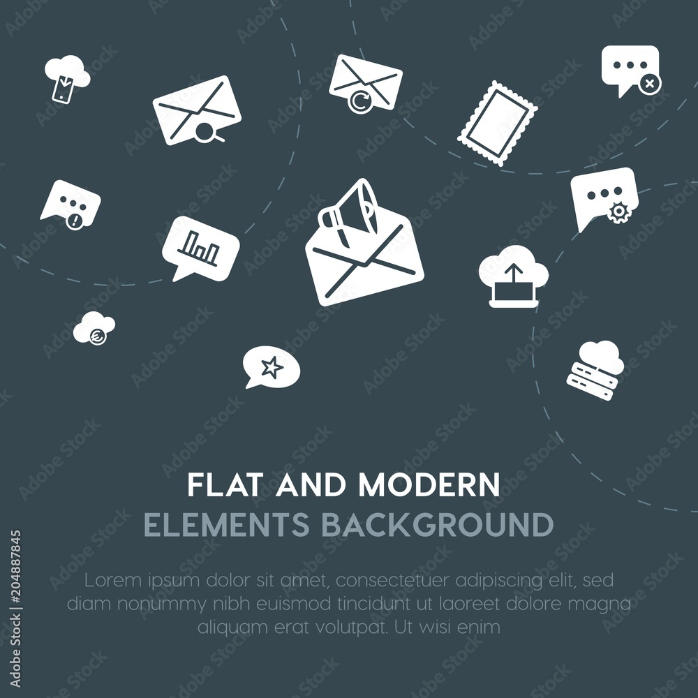 Aufkleber cloud and networking, charts, chat and messenger, email fill vector icons and elements background co