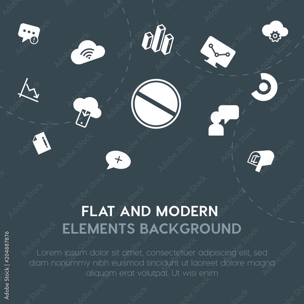 Poster cloud and networking, charts, chat and messenger, email fill vector icons and elements background co