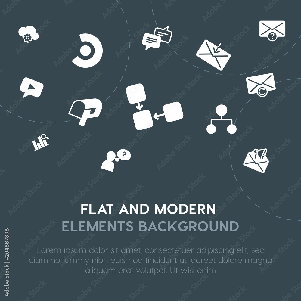 Poster cloud and networking, charts, chat and messenger, email fill vector icons and elements background co