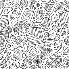 Cartoon hand-drawn latin american, mexican seamless pattern
