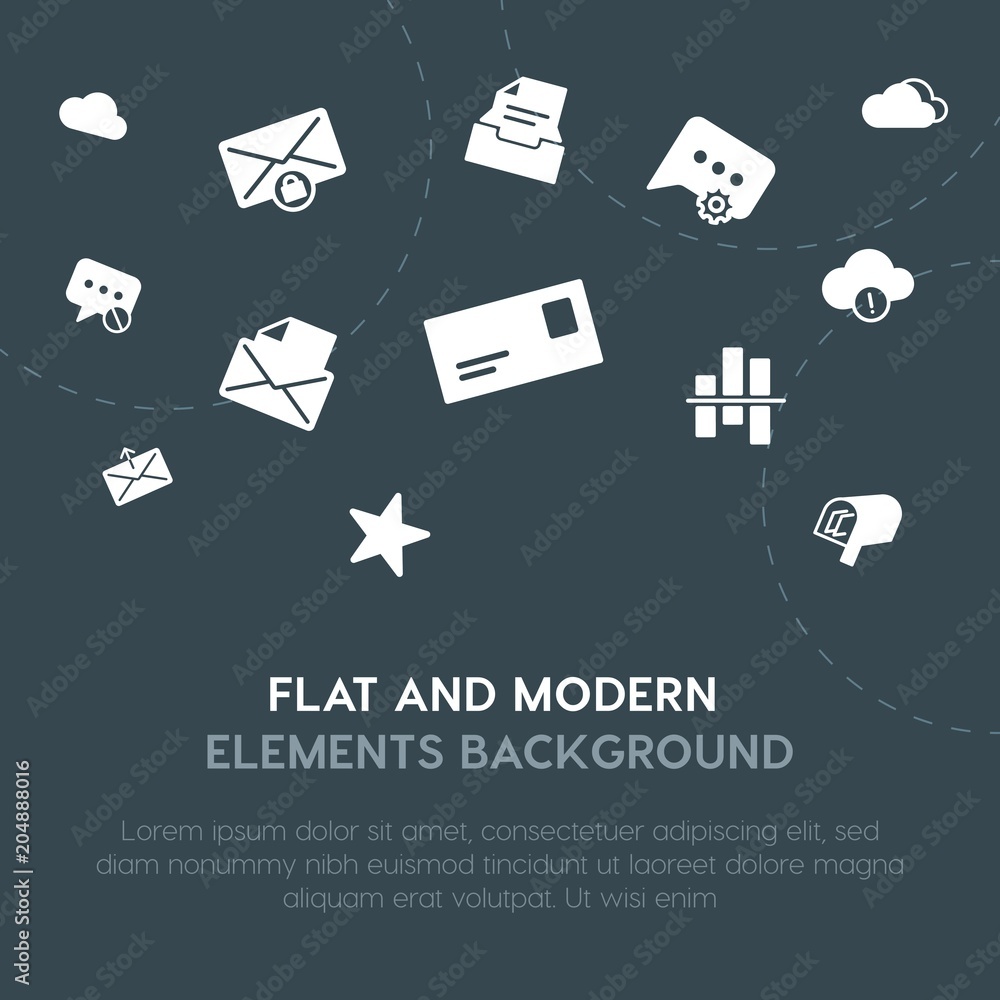 Poster cloud and networking, charts, chat and messenger, email fill vector icons and elements background co