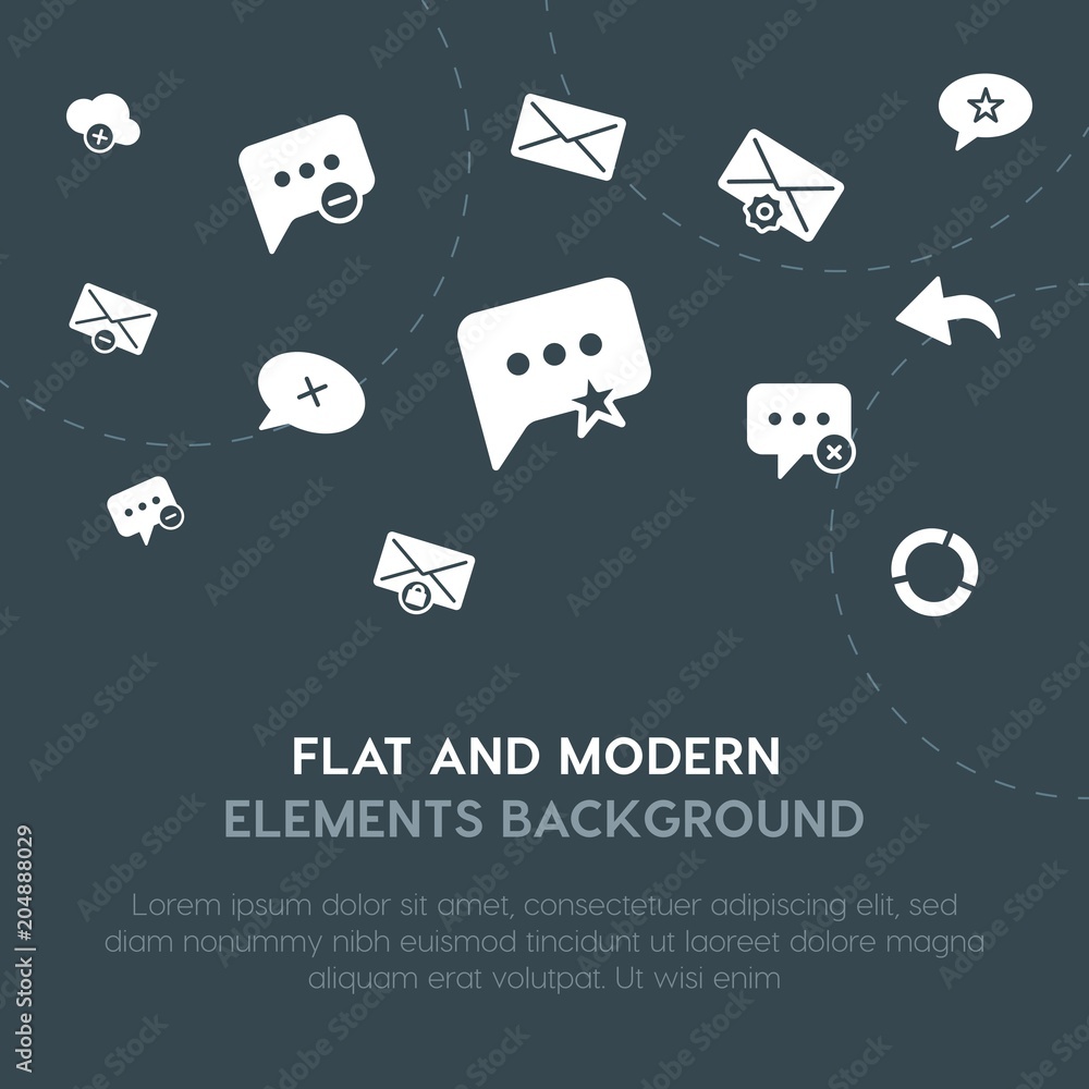 Poster cloud and networking, charts, chat and messenger, email fill vector icons and elements background co