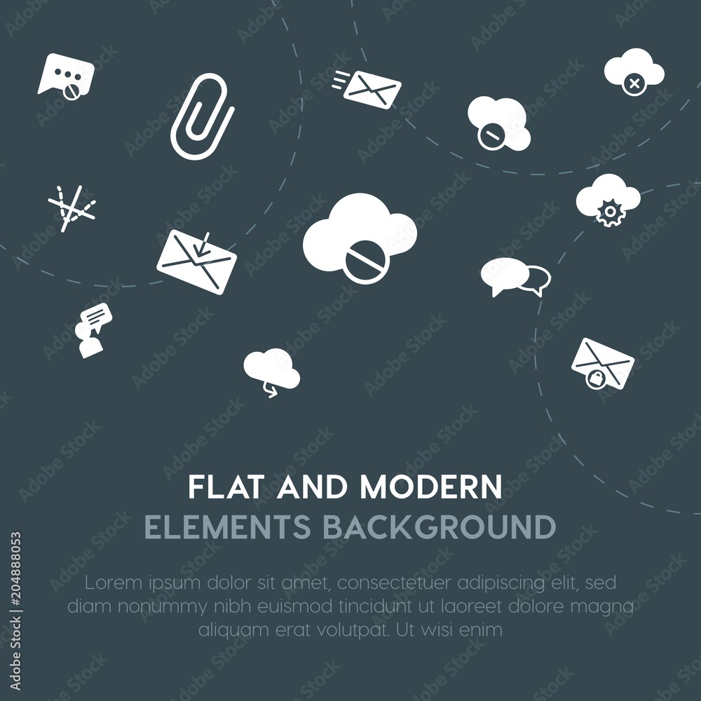 Poster cloud and networking, charts, chat and messenger, email fill vector icons and elements background co