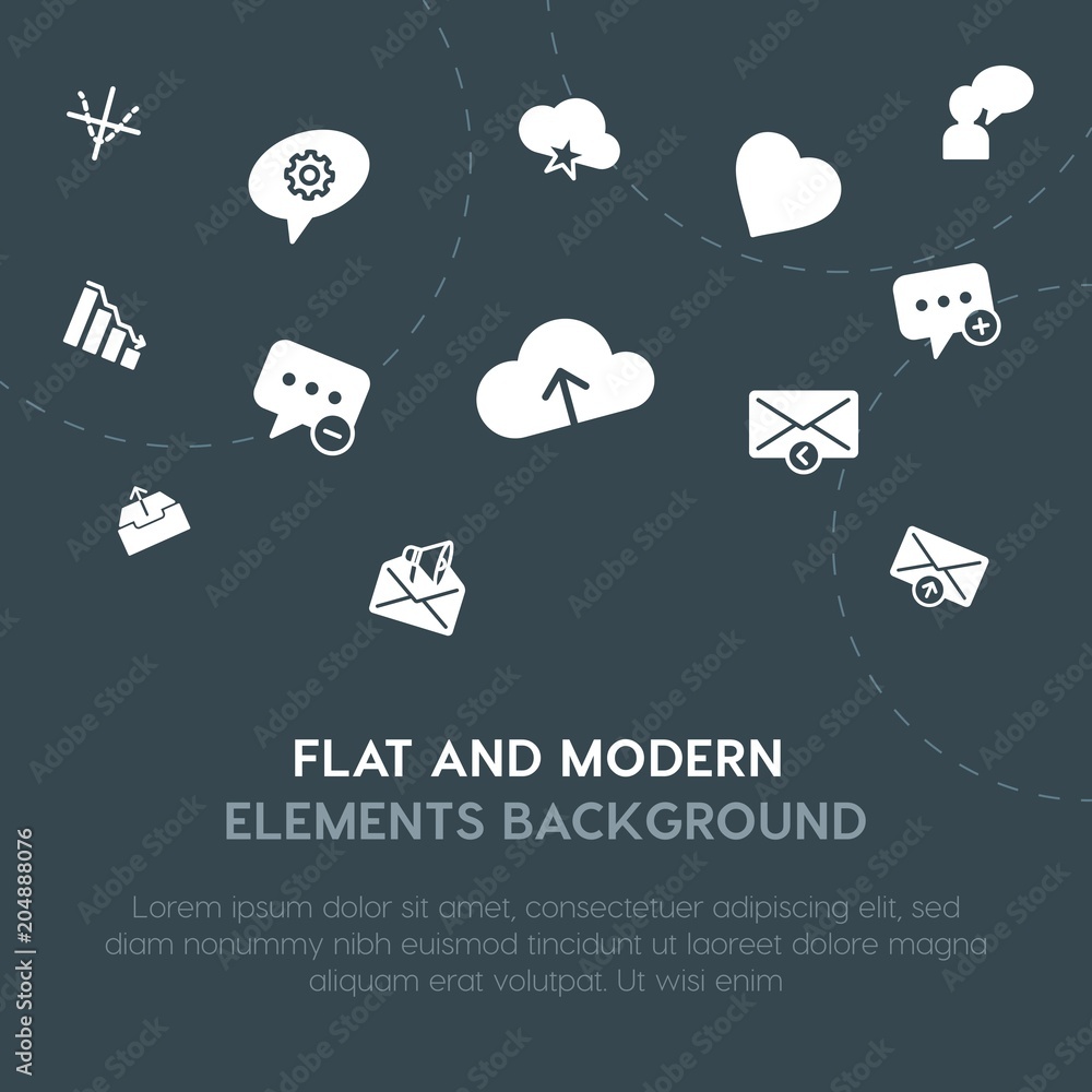 Poster cloud and networking, charts, chat and messenger, email fill vector icons and elements background co