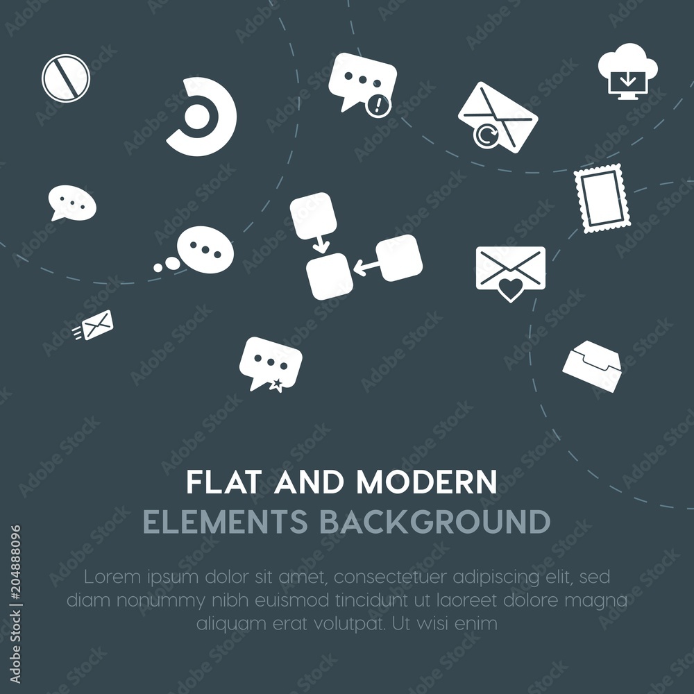 Poster cloud and networking, charts, chat and messenger, email fill vector icons and elements background co
