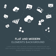 cloud and networking, charts, chat and messenger, email fill vector icons and elements background concept on dark background.Multipurpose use on websites, presentations, brochures and more.