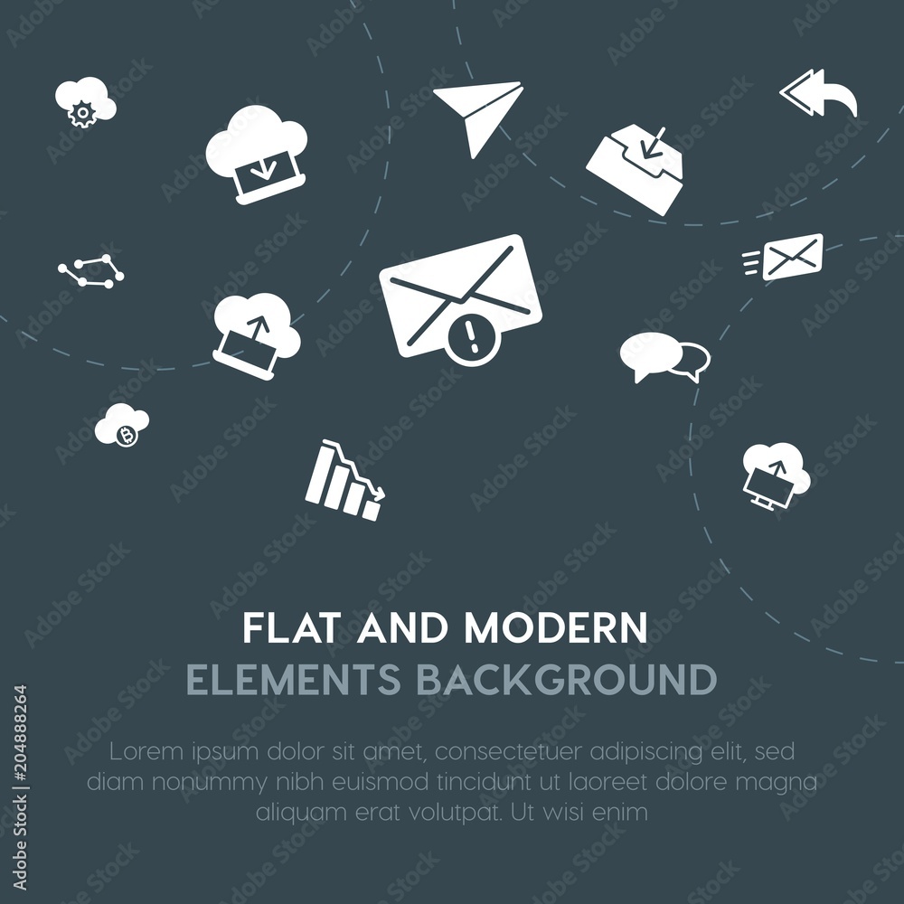 Poster cloud and networking, charts, chat and messenger, email fill vector icons and elements background co