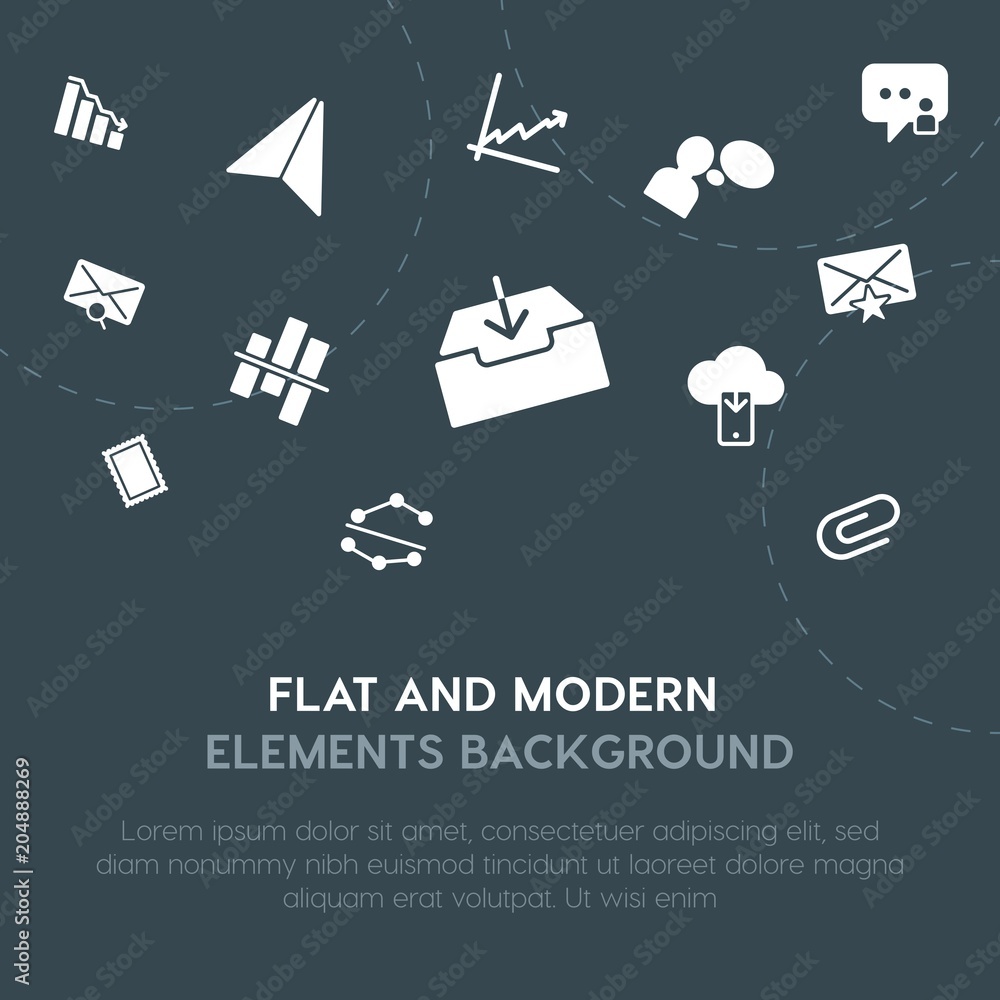 Poster cloud and networking, charts, chat and messenger, email fill vector icons and elements background co
