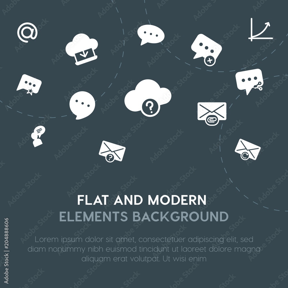 Poster cloud and networking, charts, chat and messenger, email fill vector icons and elements background co