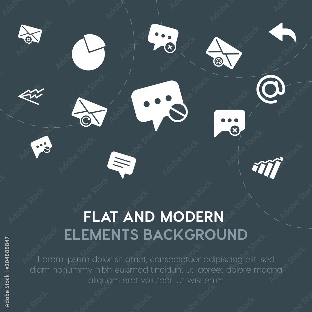 Poster cloud and networking, charts, chat and messenger, email fill vector icons and elements background co