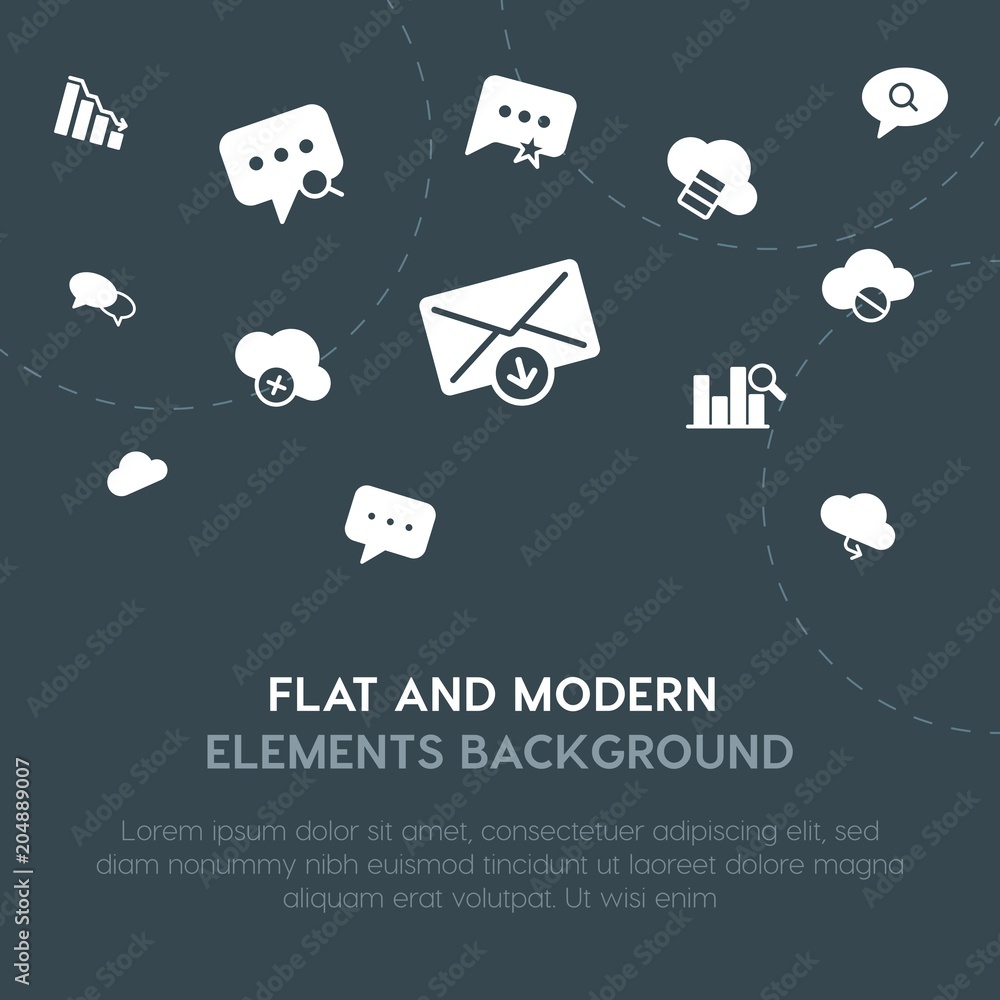 Aufkleber cloud and networking, charts, chat and messenger, email fill vector icons and elements background co