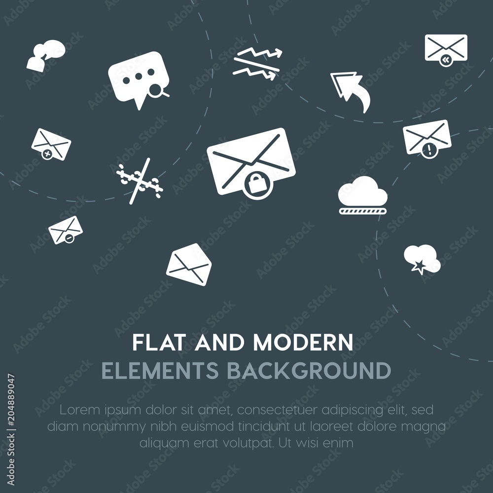 Poster cloud and networking, charts, chat and messenger, email fill vector icons and elements background co