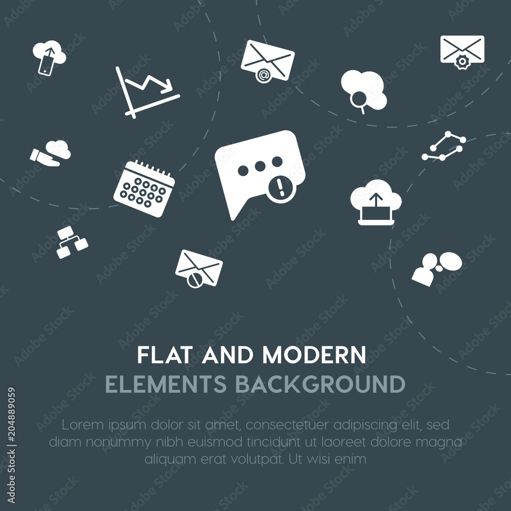 Poster cloud and networking, charts, chat and messenger, email fill vector icons and elements background co