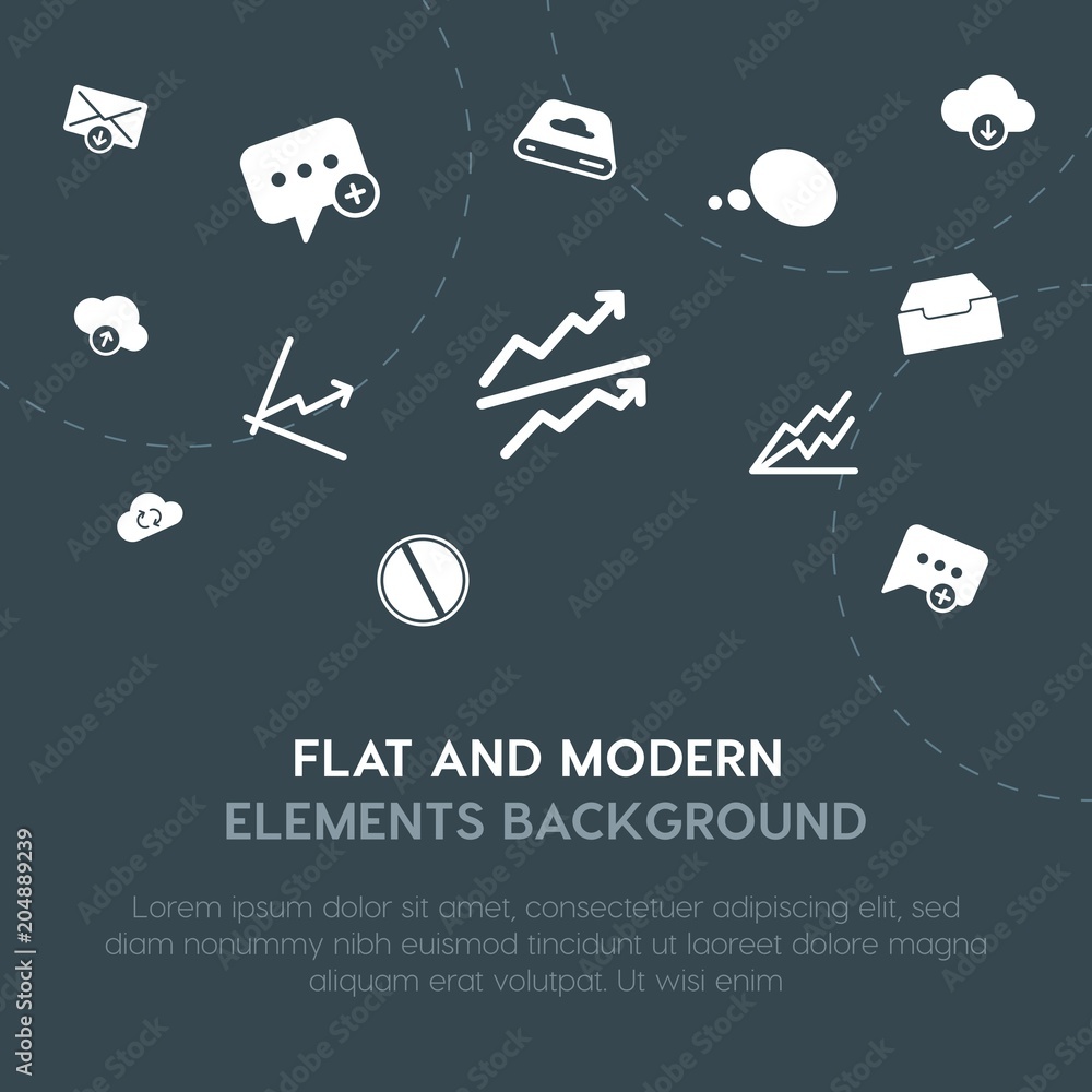 Poster cloud and networking, charts, chat and messenger, email fill vector icons and elements background co