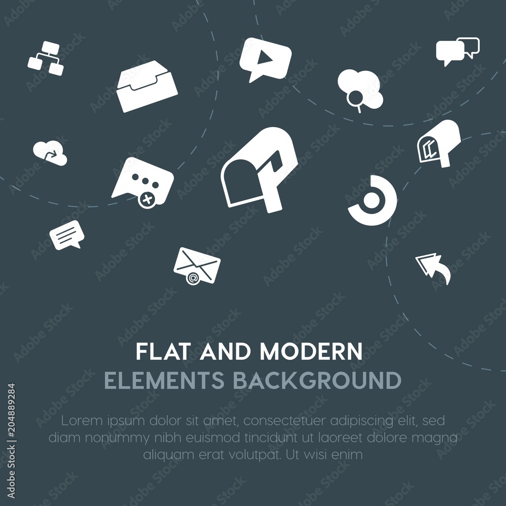 Poster cloud and networking, charts, chat and messenger, email fill vector icons and elements background co
