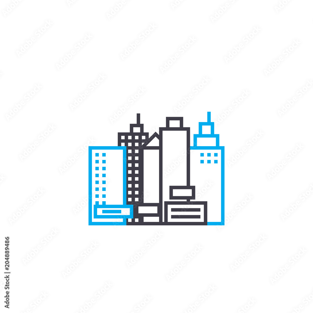 Poster building of high rises vector thin line stroke icon. building of high rises outline illustration, li