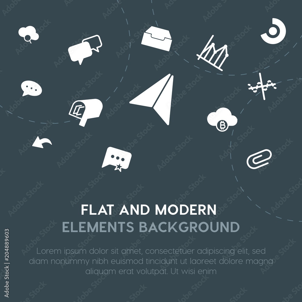 Poster cloud and networking, charts, chat and messenger, email fill vector icons and elements background co