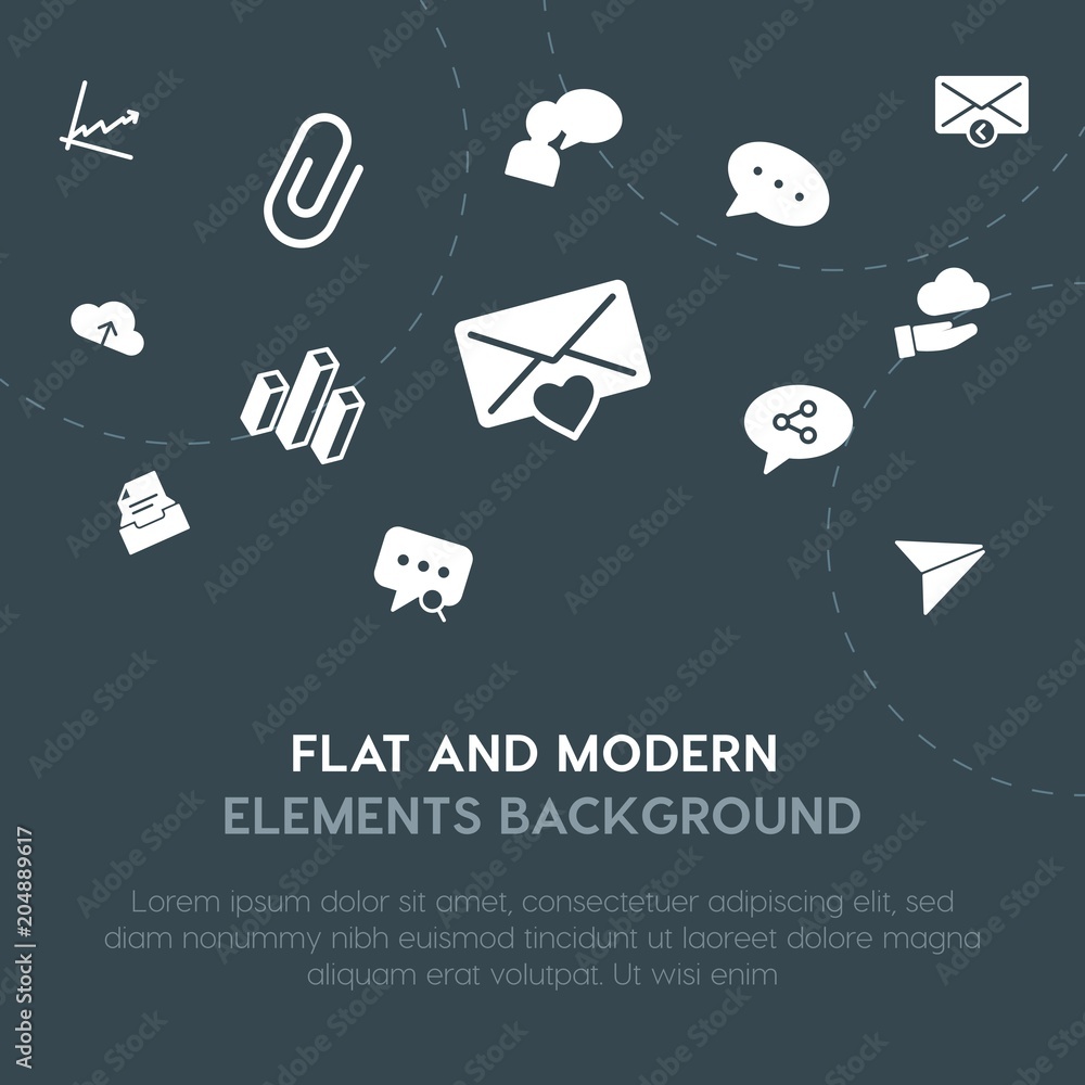 Aufkleber cloud and networking, charts, chat and messenger, email fill vector icons and elements background co