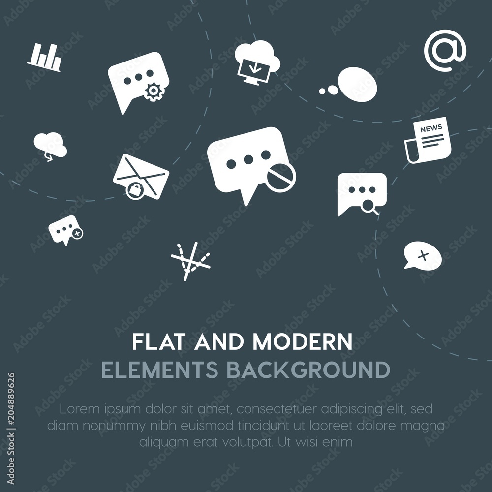 Poster cloud and networking, charts, chat and messenger, email fill vector icons and elements background co