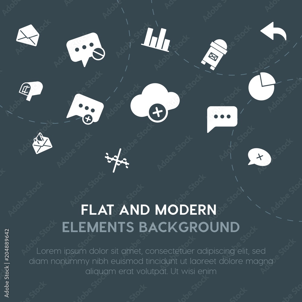 Poster cloud and networking, charts, chat and messenger, email fill vector icons and elements background co