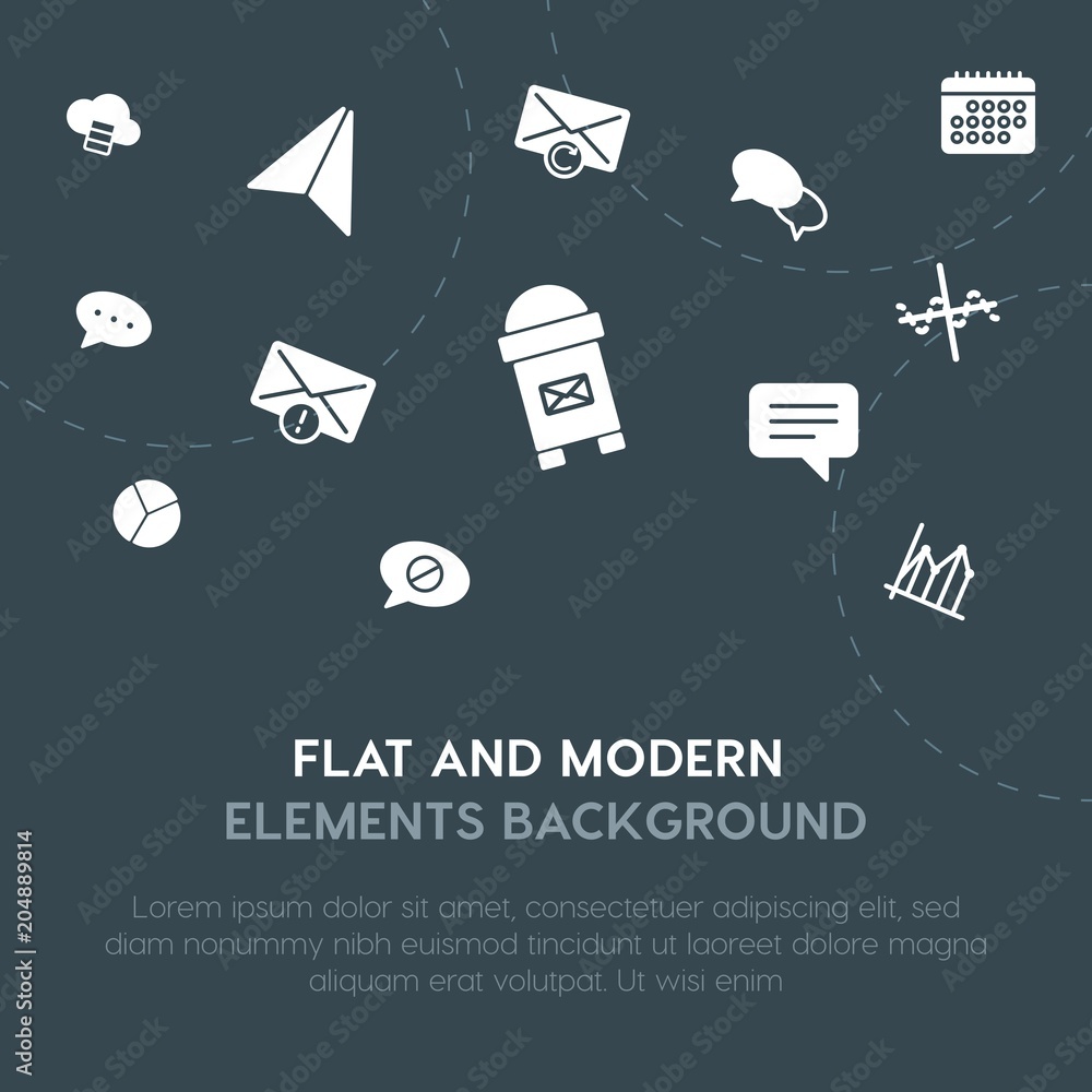Poster cloud and networking, charts, chat and messenger, email fill vector icons and elements background co