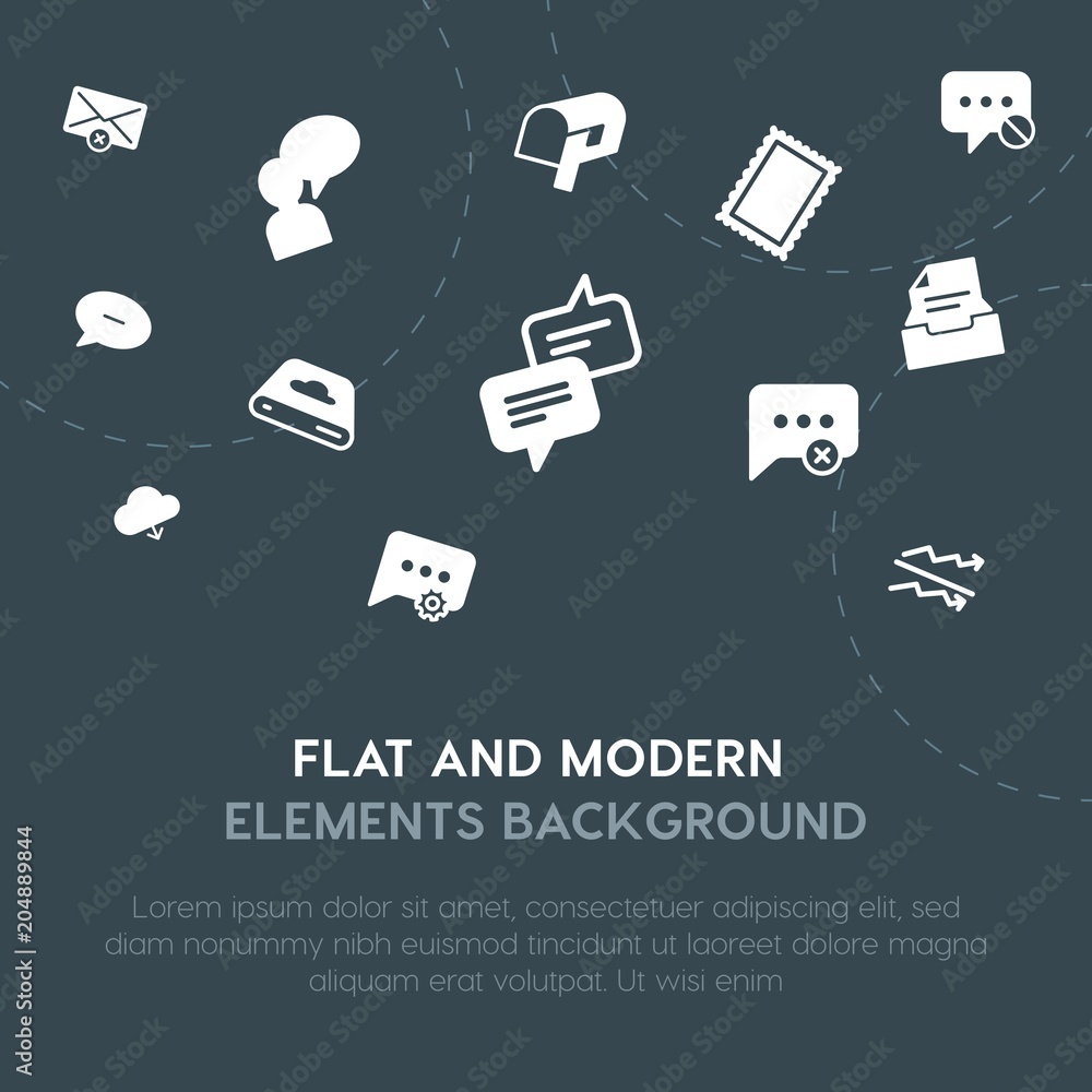Poster cloud and networking, charts, chat and messenger, email fill vector icons and elements background co