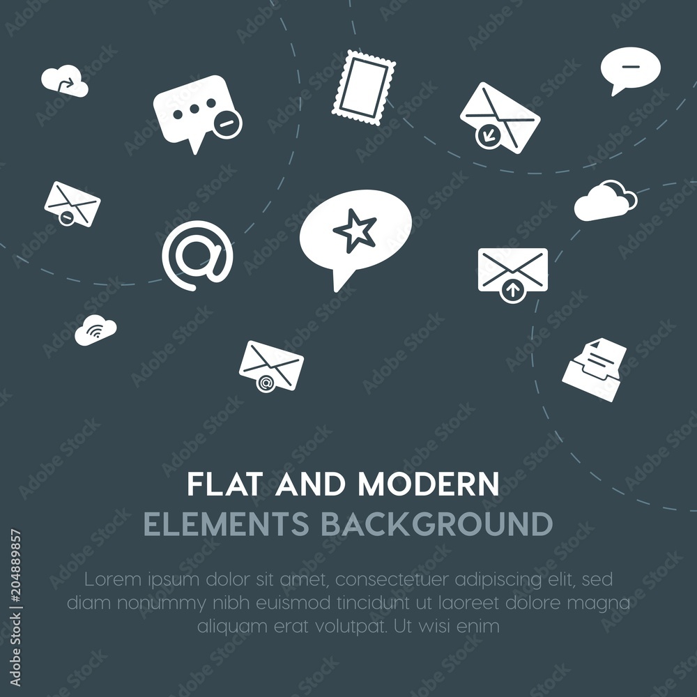 Aufkleber cloud and networking, charts, chat and messenger, email fill vector icons and elements background co
