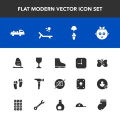 Modern, simple vector icon set with winter, ocean, butterfly, sunny, insect, camera, cute, vacation, childhood, shipping, food, wine, kid, surf, baby, child, beauty, slipper, ice, cream, hour icons