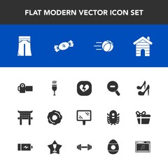 Modern, simple vector icon set with broken, cake, estate, food, photo, woman, high, game, elegant, red, alcohol, beauty, soccer, girl, photography, web, sport, ball, pants, glass, dessert, real icons