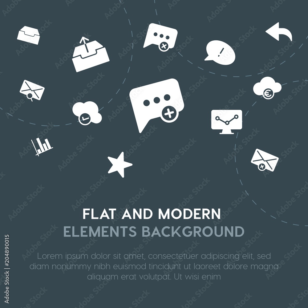 Poster cloud and networking, charts, chat and messenger, email fill vector icons and elements background co