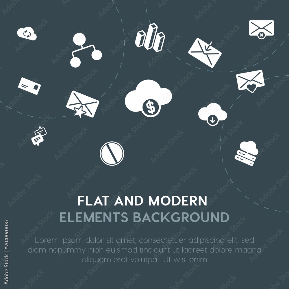 Aufkleber cloud and networking, charts, chat and messenger, email fill vector icons and elements background co