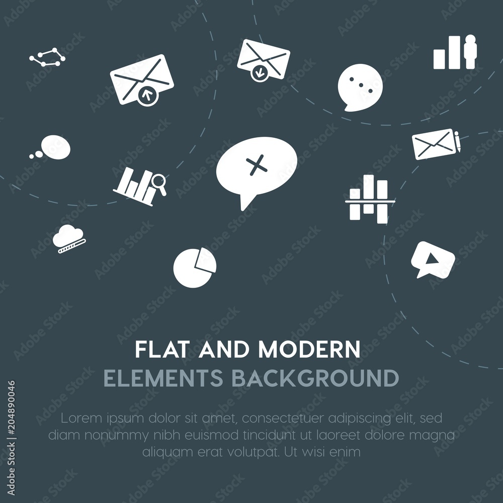 Poster cloud and networking, charts, chat and messenger, email fill vector icons and elements background co