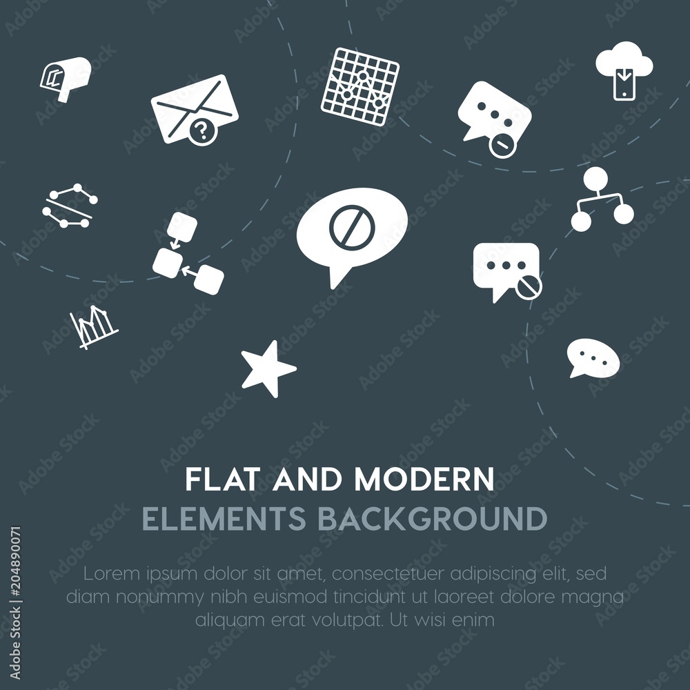 Poster cloud and networking, charts, chat and messenger, email fill vector icons and elements background co