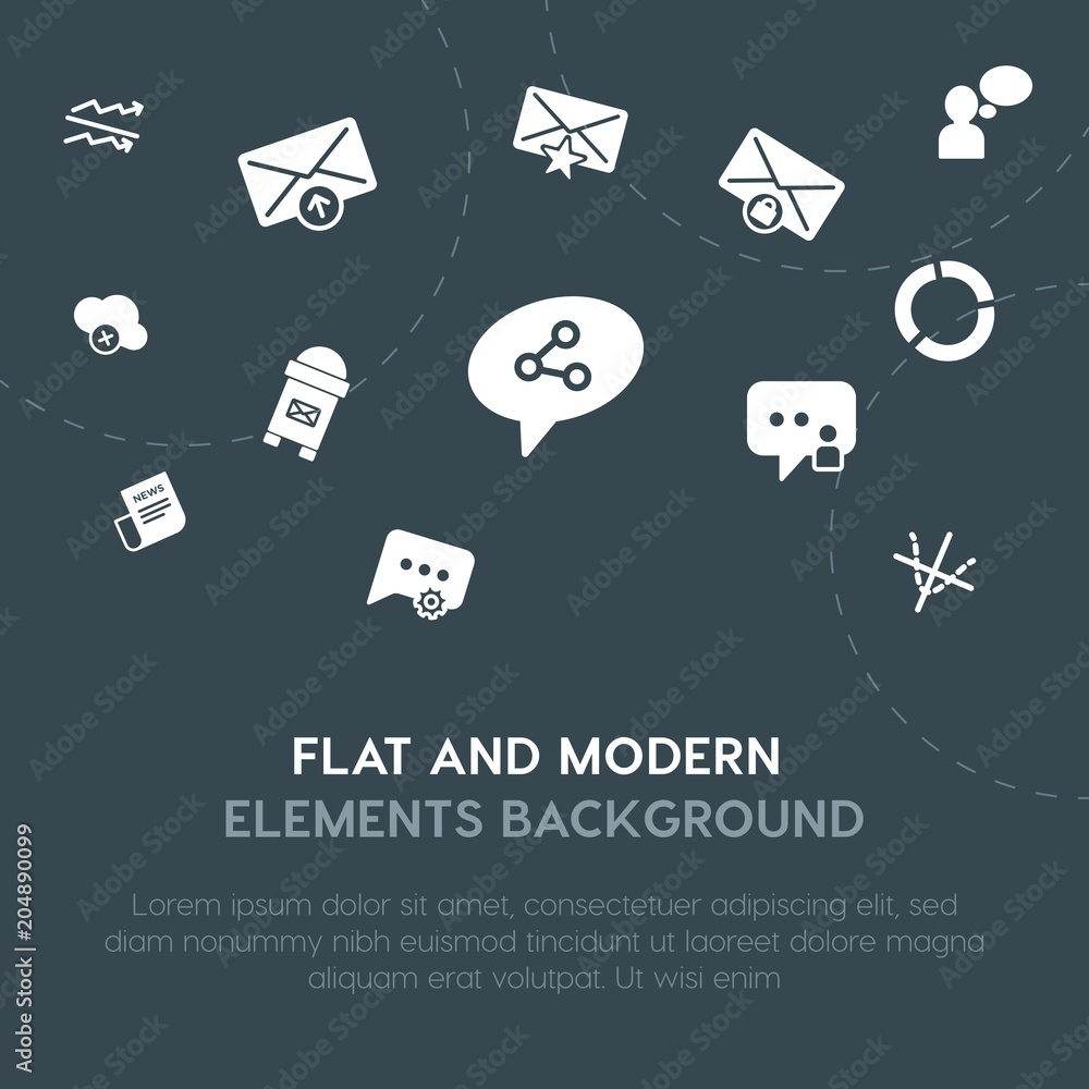 Poster cloud and networking, charts, chat and messenger, email fill vector icons and elements background co
