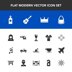 Modern, simple vector icon set with safety, kimono, note, lady, helicopter, bag, king, crown, lifebuoy, game, girl, play, transport, technology, white, car, place, young, first, traditional, fun icons