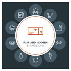 hotel, travel, valentine Infographic Circle outline Icons Set. Contains such Icons as  business,  website,  elements,  background,  pattern,  banner,  slider and more. Fully Editable. Pixel Perfect