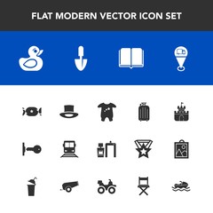 Modern, simple vector icon set with sweet, toy, boat, library, transportation, play, security, scan, map, machine, sign, train, plastic, shovel, hat, background, textbook, food, xray, child, sea icons