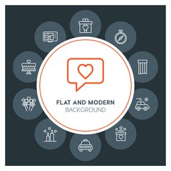 hotel, travel, valentine Infographic Circle outline Icons Set. Contains such Icons as  business,  website,  elements,  background,  pattern,  banner,  slider and more. Fully Editable. Pixel Perfect