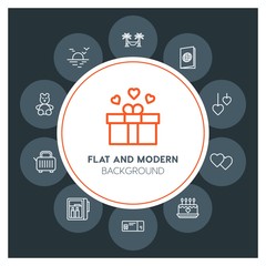 hotel, travel, valentine Infographic Circle outline Icons Set. Contains such Icons as  business,  website,  elements,  background,  pattern,  banner,  slider and more. Fully Editable. Pixel Perfect