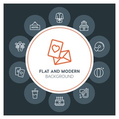 hotel, travel, valentine Infographic Circle outline Icons Set. Contains such Icons as  business,  website,  elements,  background,  pattern,  banner,  slider and more. Fully Editable. Pixel Perfect