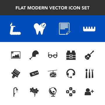 Modern, simple vector icon set with hippie, picture, ticket, vest, protective, sky, hair, guitar, beauty, style, paint, frame, blue, jacket, treadmill, musical, sunglasses, image, airplane, bird icons