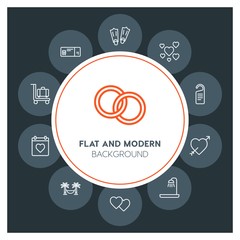 hotel, travel, valentine Infographic Circle outline Icons Set. Contains such Icons as  business,  website,  elements,  background,  pattern,  banner,  slider and more. Fully Editable. Pixel Perfect