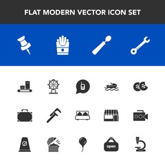 Modern, simple vector icon set with ship, bedroom, call, service, ringing, phone, food, object, sign, dinner, double, leather, repair, spanner, sea, boat, luggage, park, kitchen, carousel, sweet icons