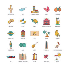 Cyprus icons set, cartoon style