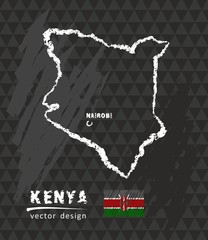 Kenya map, vector pen drawing on black background