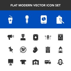 Modern, simple vector icon set with weight, communication, white, dentist, cup, mobile, healthy, karaoke, menu, clothes, restaurant, microphone, health, chart, winter, poker, megaphone, fork icons